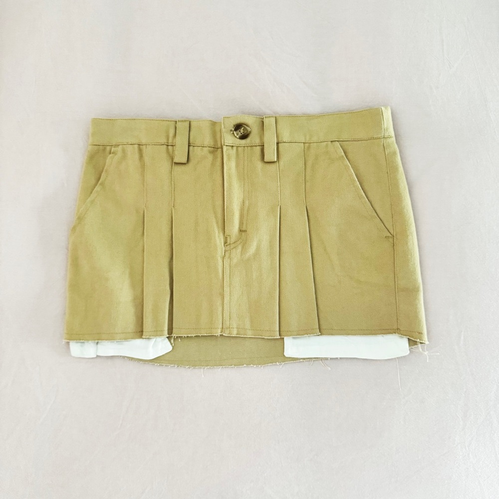 blythe low waisted pleated mini skirt in tan from motel rocks ♡
